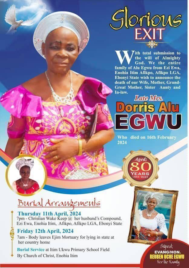In Loving Memory of Late Mrs. Doris Alu Egwu